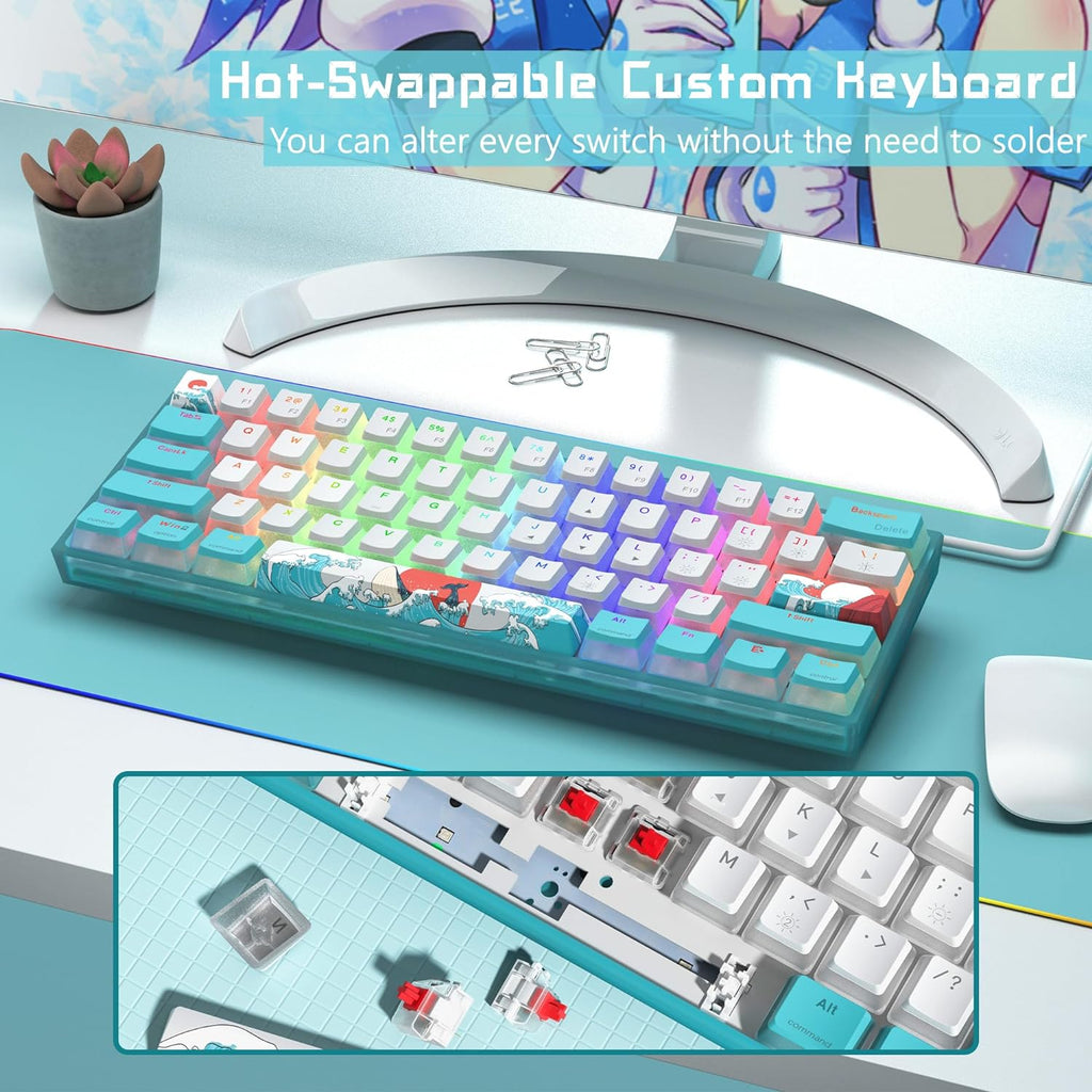 Womier WK61 60% RGB Wired Gaming Keyboard, Hot-Swappable, Red Switch S434778