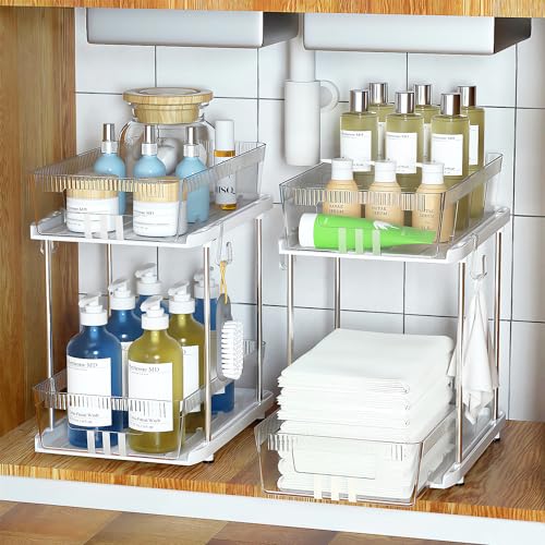 NIHEHAG 2 Tier Clear Under Sink Organizer with Slide-Out Storage U9996