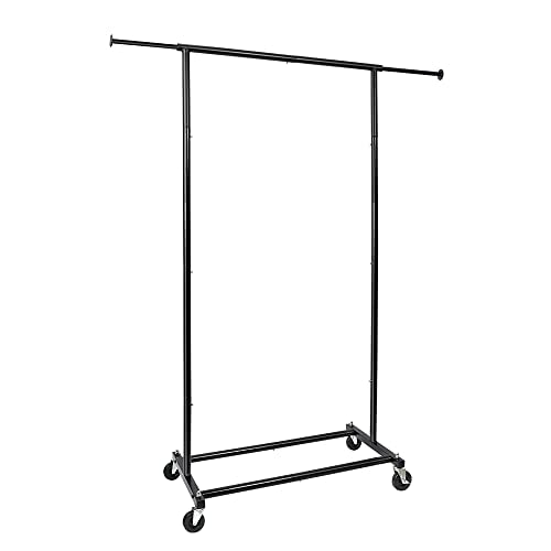 59" H Portable Black Rolling Garment Rack with Lockable Wheels R383