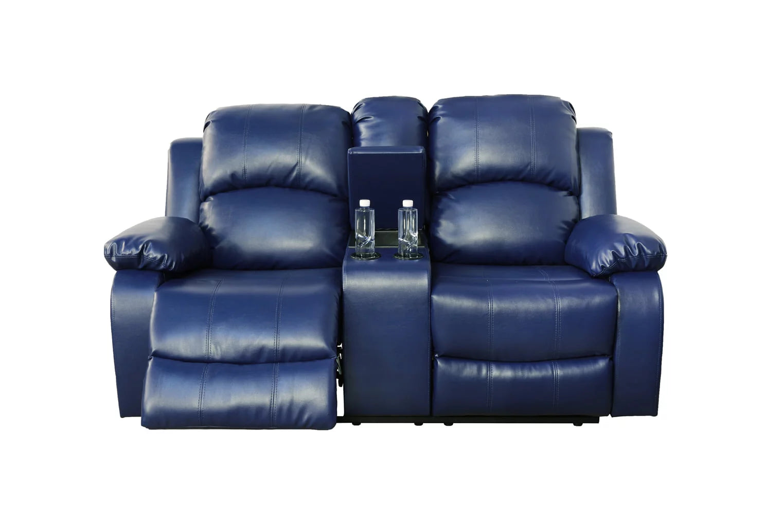 Ainehome Recliner Sofa & Loveseat Set with Drop Down Table, Blue Bonded Leather W980549