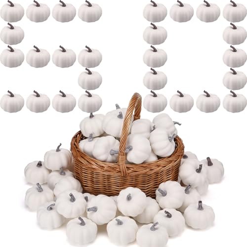 Liliful 50 Pcs 3.15 Inch Artificial Foam Pumpkins for Fall Halloween Decor D78141