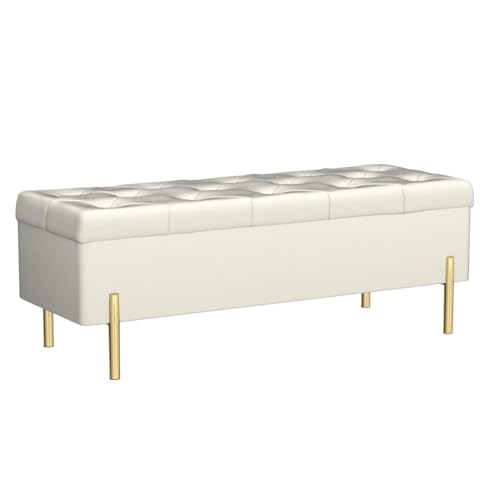 Velvet Storage Bench Ottoman with Soft Close Lid, Grey C5390
