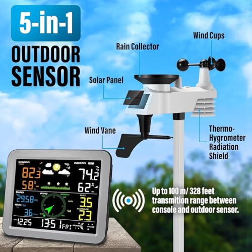 Wireless Weather Station with 7-in-1 Sensor, Indoor Outdoor Thermometer H5745