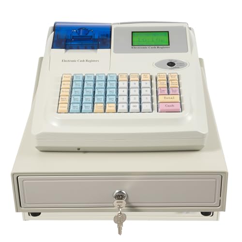 Professional Cash Register,Electronic Cash Register with Cash and Coin Drawer,Multifunction Cash Register Commercial Cash Register Printer for Retail (Black, Grey-2OS9)