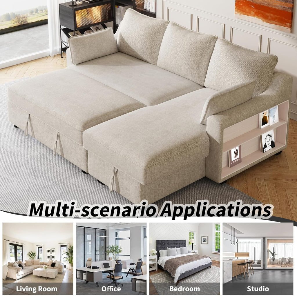 FANYE L-Shape Reversible Sleeper Sectional Couch with Storage and USB Ports R934