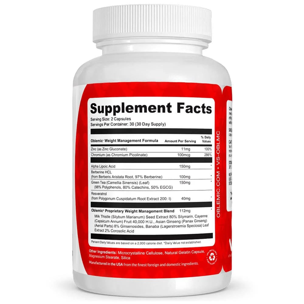 Oblemic Natural Oral Capsules, Plant Based Vitality Supplement with Berberine, 60 Count B2396