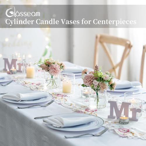 Glasseam Hurricane Glass Candle Holder Set of 6, Clear Cylinder for Pillar Candles, 6 inch X362759