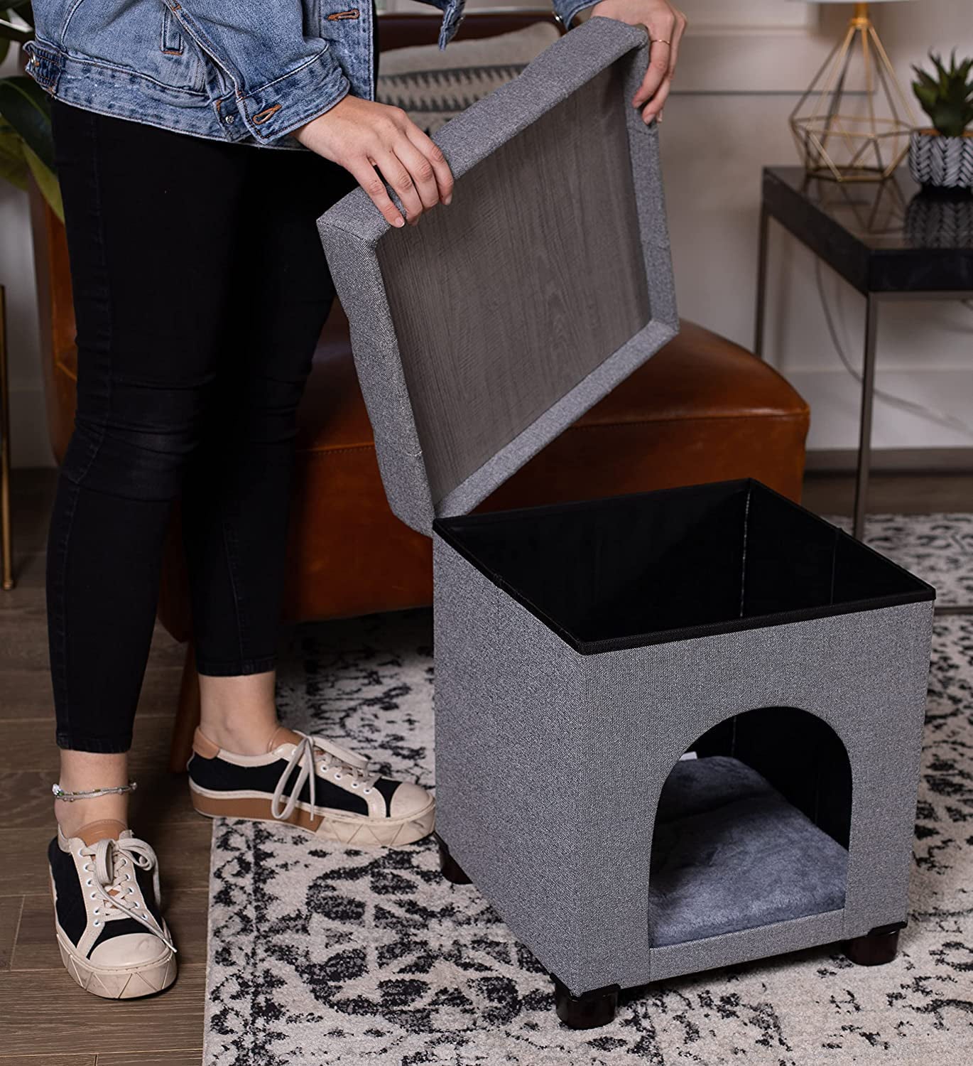 Pet House Bench Ottoman Cat Dog Furniture Bed Cozy Condo Cave A893403
