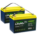 LOSSIGY 12V 100Ah Lifepo4 Lithium Battery, 1280WH with 100A BMS, Perfect for 24V Trolling Motor, Home Energy Stroage, RV, Solar System, Off-Grid(2 pack)