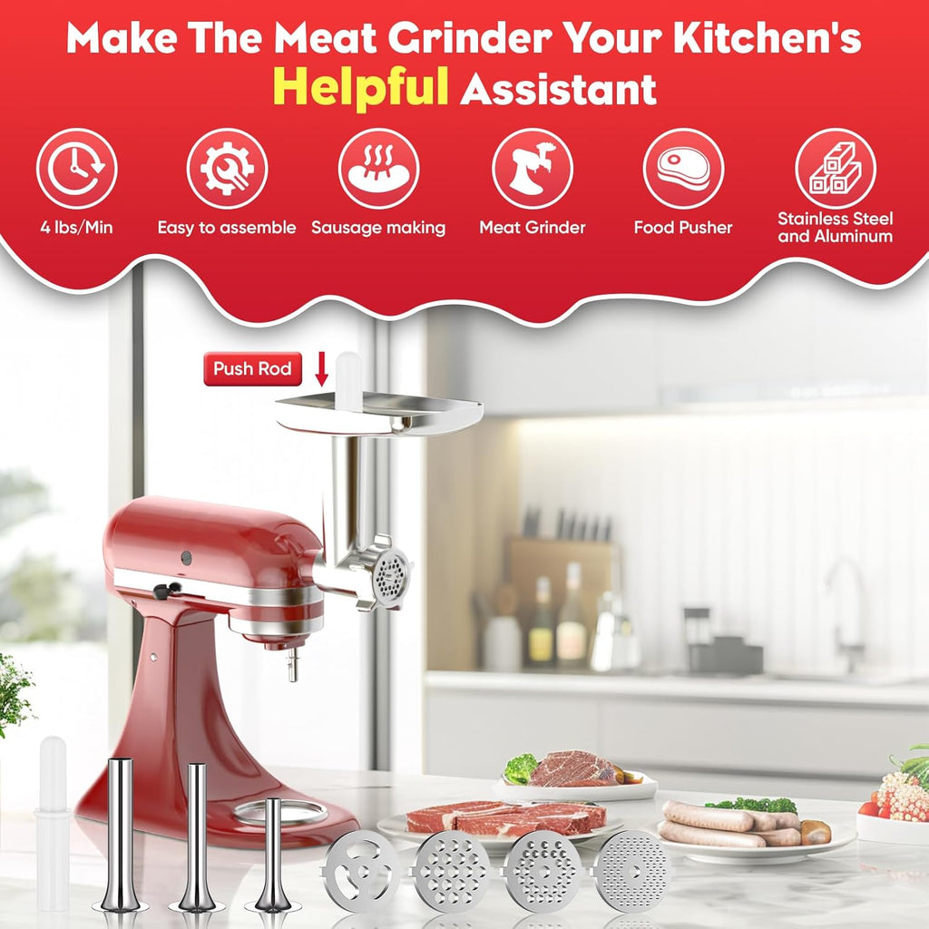 Meat Grinder Attachment for Kitchenaid Stand Mixers with 4 Plates, 3 Tubes, 2 Blades Y133519