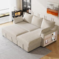 FANYE L-Shape Reversible Sleeper Sectional Couch Pull Out Sofa Bed w/Storage Chaise,Racks and USB Ports,Modern Linen Tufted Upholstered Convertible Sofabed with 2 Pillows for Living Room
