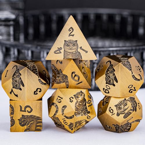Metal DND Cat Dice 7PCS Polyhedral RPG Dice Set with Gift Case B373640