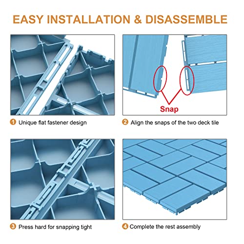 Plastic Interlocking Deck Tiles 12"x12", 9 Pack Outdoor Patio Flooring, Blue N2468