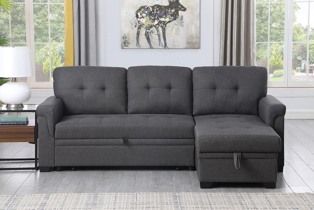 Modern L-Shaped Reversible Sectional Sofa with Storage Chaise, Dark Gray, 84 Inch B83990