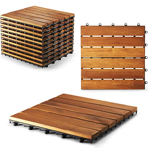 Interlocking Deck Tile 12"x12" Pack of 10 Acacia Hardwood Golden Teak Q221
