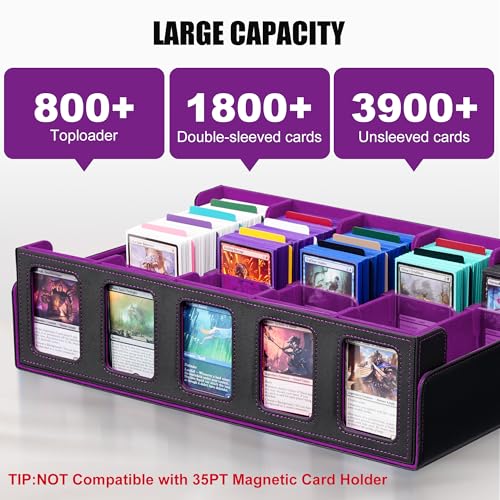 Trading Card Storage Box with Commander Display, 5-Row Deck Case, Black Purple B7043
