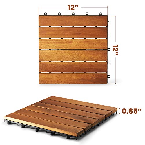 Interlocking Deck Tile 12"x12" Pack of 10 Acacia Hardwood Golden Teak Q221