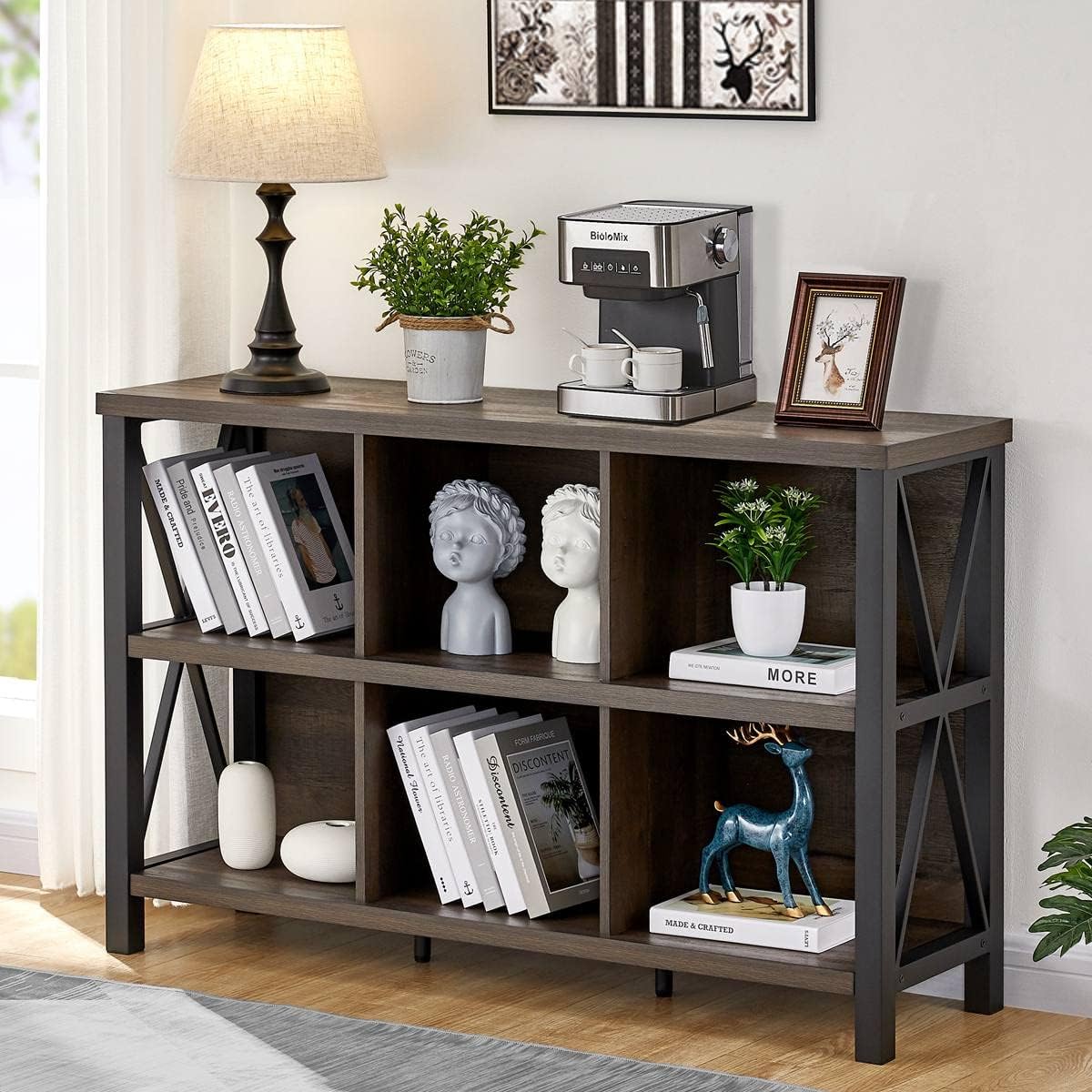 FATORRI Industrial Cube Bookcases and Bookshelves Walnut Brown U5827
