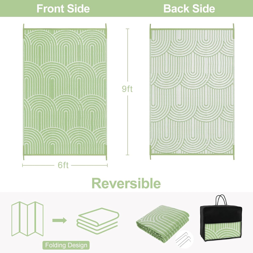 Lahome Outdoor Waterproof 6x9 Patio Rug, Reversible RV Mat, Rainbow Green F24102