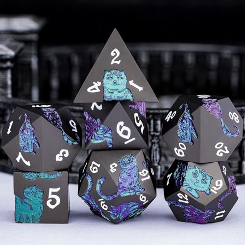 Metal DND Cat Dice 7PCS Polyhedral RPG Dice Set with Gift Case B373640