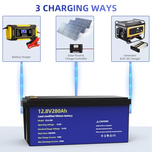 12.8V 280Ah LiFePO4 Battery with 100A BMS for Solar, RV, Marine U539