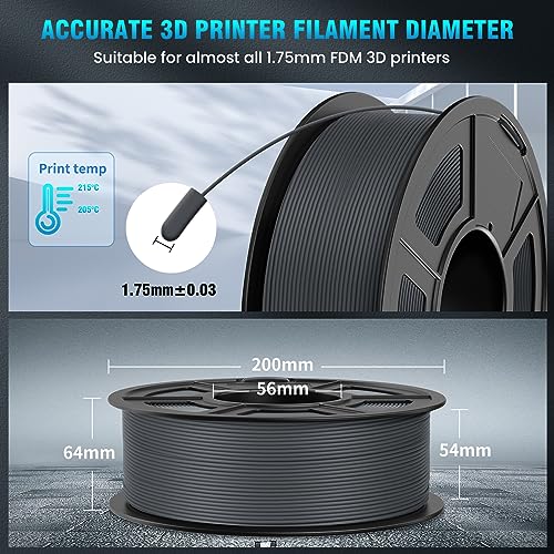 SUNLU PLA 3D Printer Filament 1.75mm, Neatly Wound, Dimensional Accuracy +/- 0.02 mm, 1KG, Black+Grey L314167
