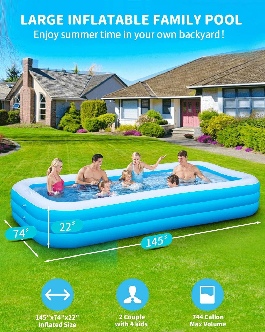 Extra Large Inflatable Pool for Adults, Family Blow Up Swimming Pool for Backyard R138