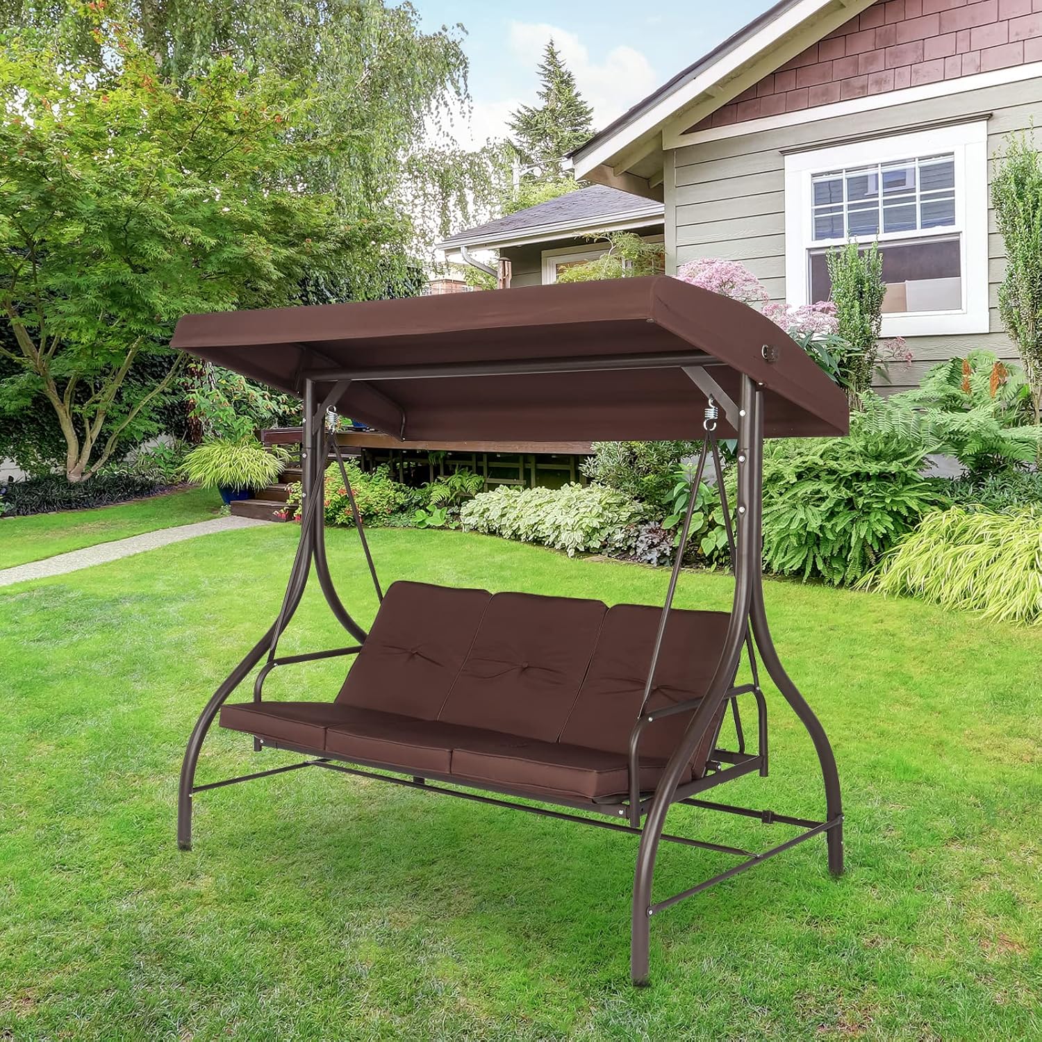 NA Steel Swing Outdoor Patio Seat with Cushion and Canopy O288434