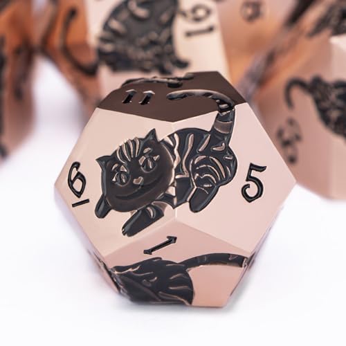 Metal DND Cat Dice 7PCS Polyhedral RPG Dice Set with Gift Case B373640
