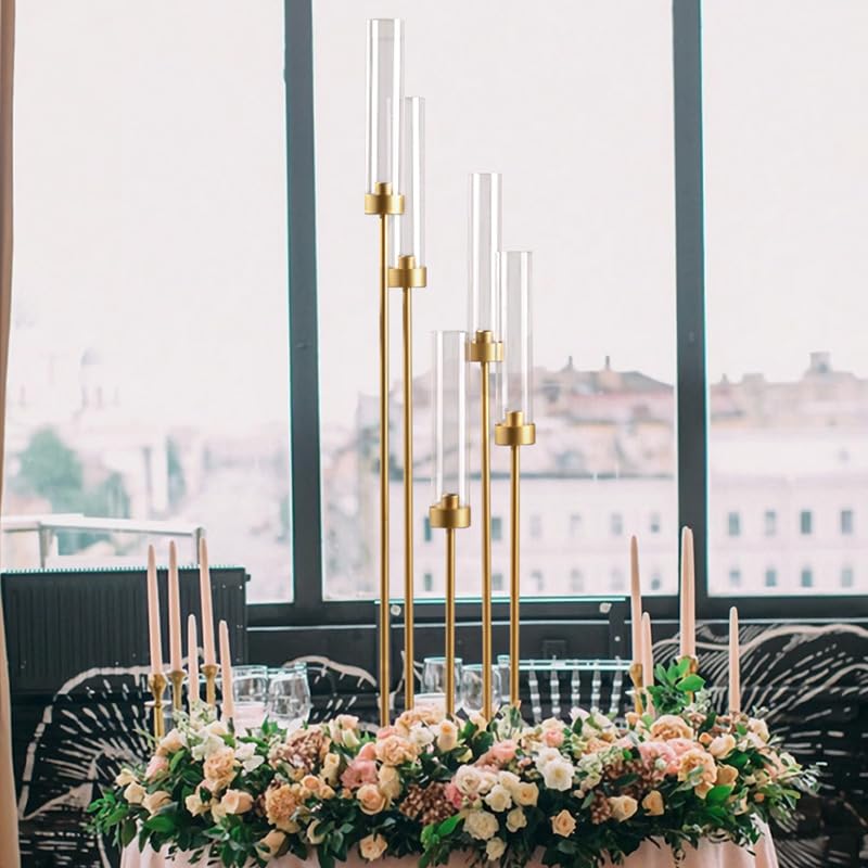 Matte Black 5 Arm Candelabra with Acrylic Shades for Table Centerpiece W6999