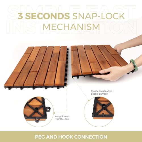 Solid Wood Interlocking Deck Tiles (Pack of 6, 24" x 12") Acacia, Indoor Outdoor, Waterproof W384040