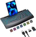 2.4G Wireless Large Print Keyboard with 7 Colored Backlits,Rechargeable,with Phone Holder &Wrist Rest, Lighted up Full Size Keyboard for Mac Windows Laptop PC