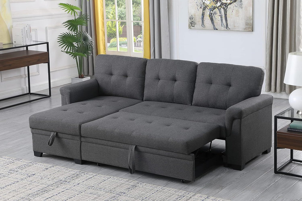 Modern L-Shaped Reversible Sectional Sofa with Storage Chaise, Dark Gray, 84 Inch B83990