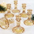 Taper Candle Holder Set of 6, Glass Candlestick Holders Gold, Vintage Candlestick Holders for Baby Shower Decor, Fall Table Decorations, Wedding Decorations, Christmas