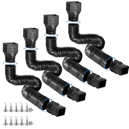 4 pack Rain Gutter Downspout Extensions Flexible, Drain Downspout Extender,Down Spout Drain Extender, Gutter Connector Rainwater Drainage,Extendable from 21 to 68 Inches(Black)