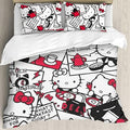 DIEZ Kawaii Bedding Set for Girls, Wink Hello Cat Kitty Printed Bed Set, Cartoon Kitty Quilt Cover, Full Comforter Cover, Girls Teens Bedclothes Set with Zipper and 2 Pillowcase, No Comfoerter