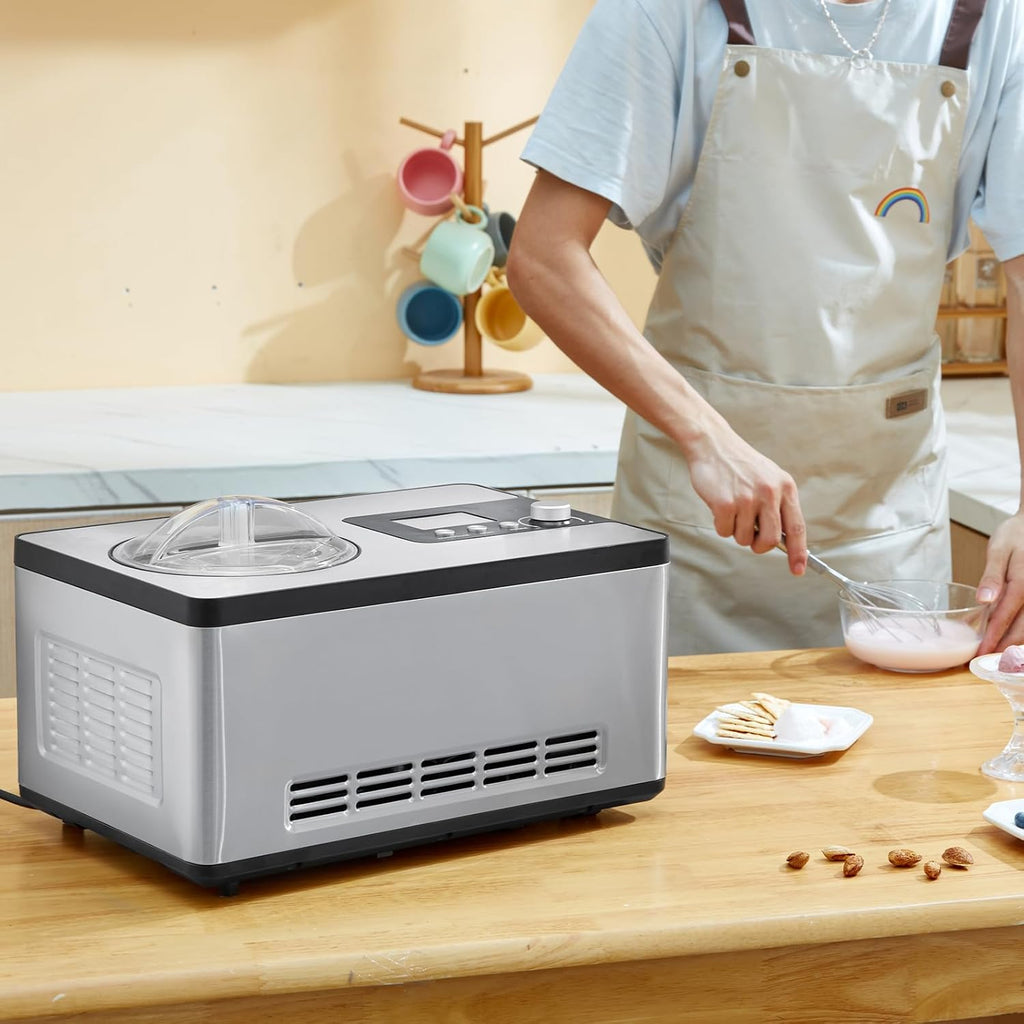 VEVOR Automatic Ice Cream Maker with Built-in Compressor, 2 Quart, Stainless Steel A17990