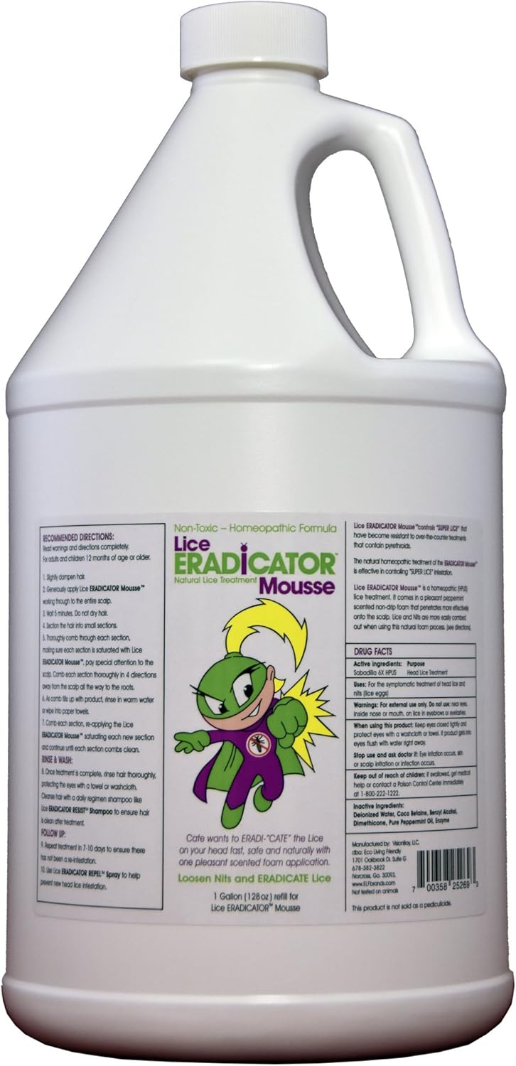 Lice Eradicator Foam Mousse 1 Gallon Refill Bottle / Non-Toxic, Natural Lice Treatment, Soothing Peppermint Formula / 128 Ounce Bottle