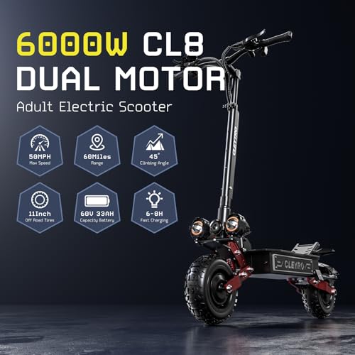 Electric Scooter for Adults, 6000W Dual Motor, 60V 33AH, 11" Tires, Foldable Z4099