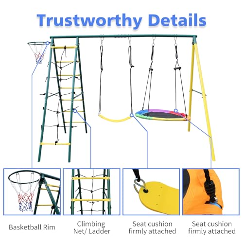 Metal Swing Set for Kids 3-12 with 2 Swings, Glider & Climbing Ladder K392