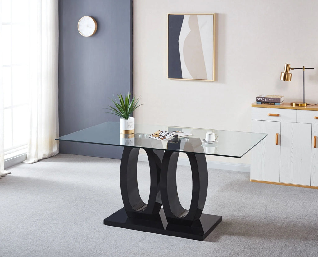 Contemporary Tempered Glass Double Pedestal Dining Table M27036