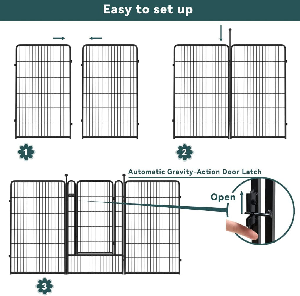 FXW Decorative Garden Metal Fence Barrier, 7 Panels with Gate, Black E139044