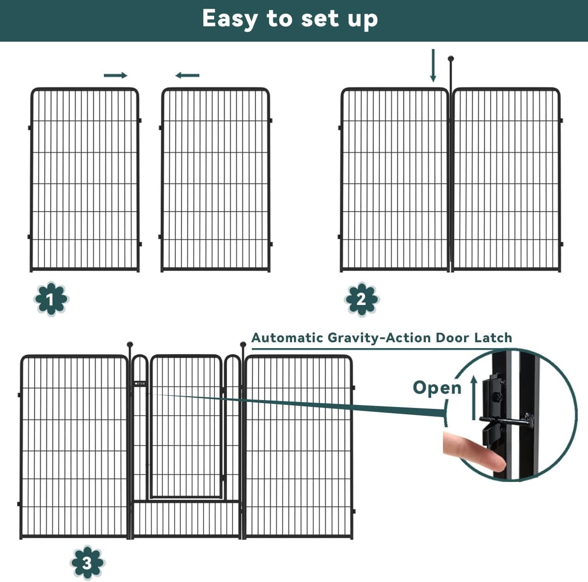 FXW Decorative Garden Metal Fence Barrier, 7 Panels with Gate, Black E139044