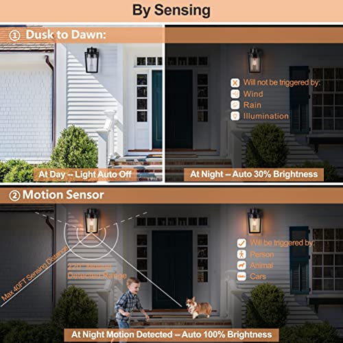 Set of 2 Gooseneck Outdoor Wall Lights with Motion Sensor, Black D2773
