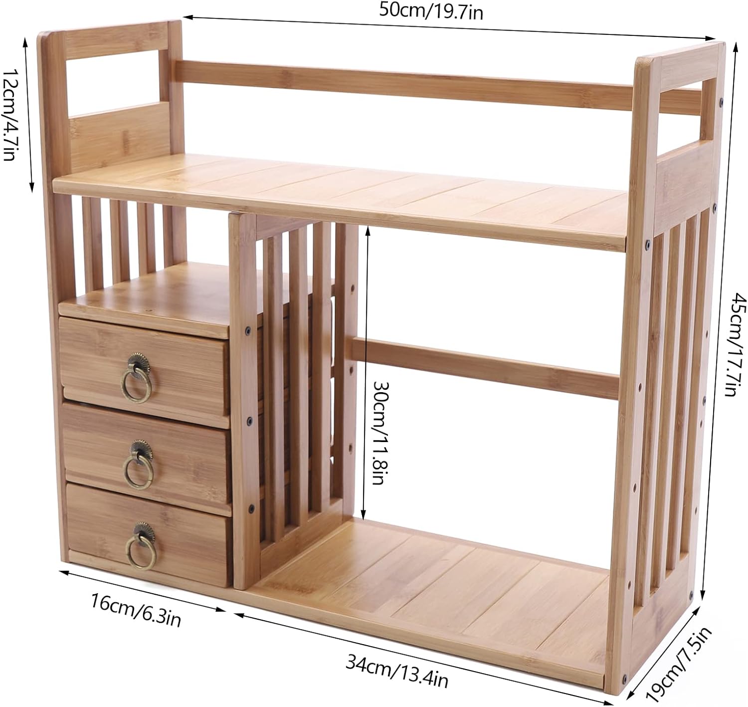 Bamboo Desk Shelf Organizer with 3 Drawers, Natural V13178