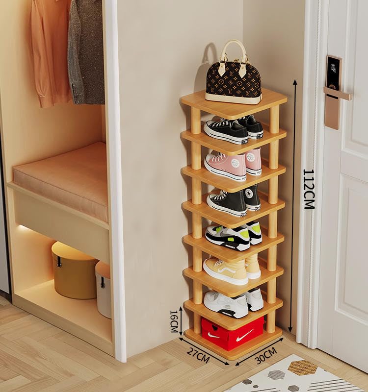 8 Tier Vertical Shoe Rack for Entryway, Narrow Storage Stand W197