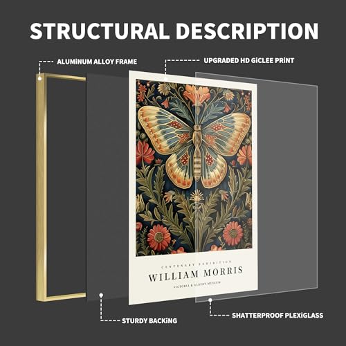 OVVGVV William Morris Wall Art Set of 3 Framed Botanical Canvas Decor K964339