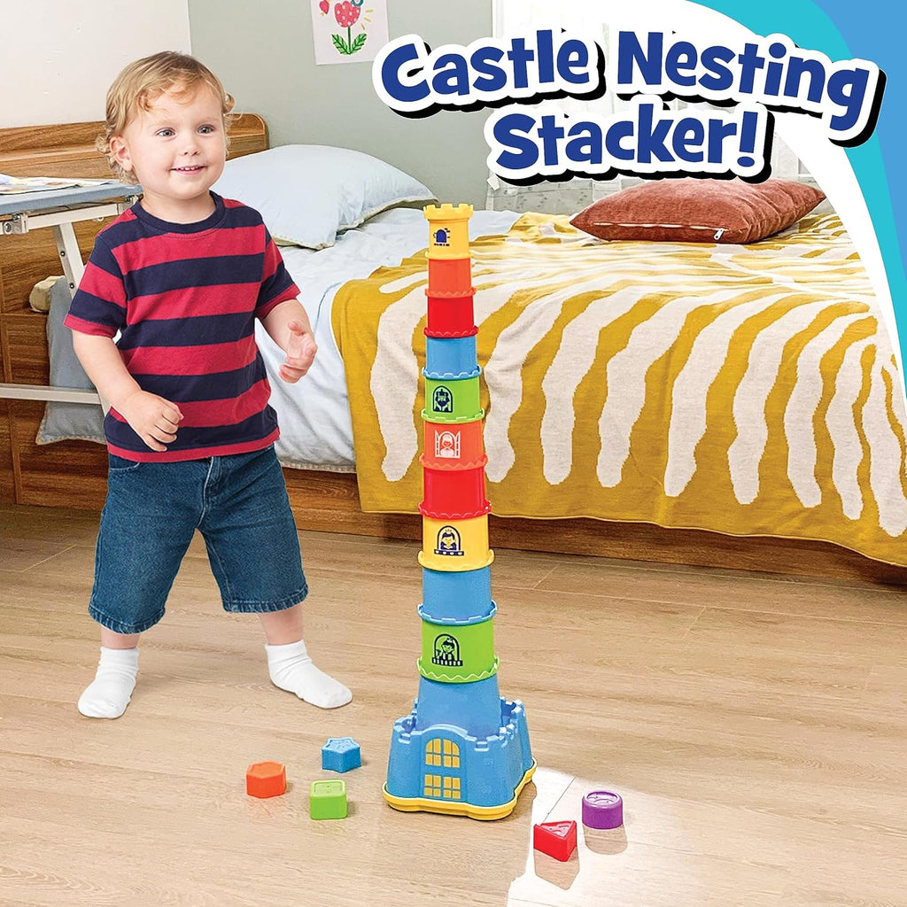 Toddler Baby Castle Stacking Nesting Cups with Shape Sorting Blocks, Gift for 1 2 3 4 Year Old P56306