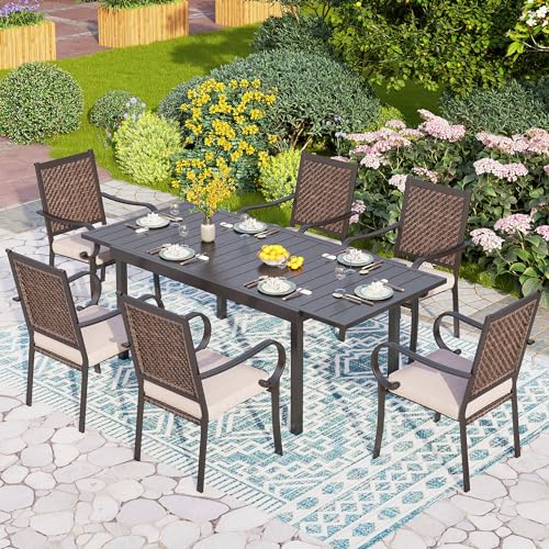 PHI VILLA 9 Piece Outdoor Extendable Dining Set for 8 with Rattan Chairs B58603