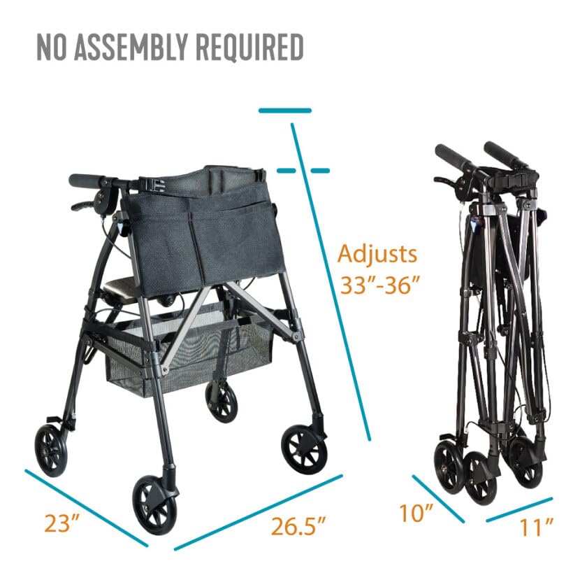 Stander Wonder Rollator Plus Short Lightweight Folding Walker with Seat, Cobalt Blue O5298
